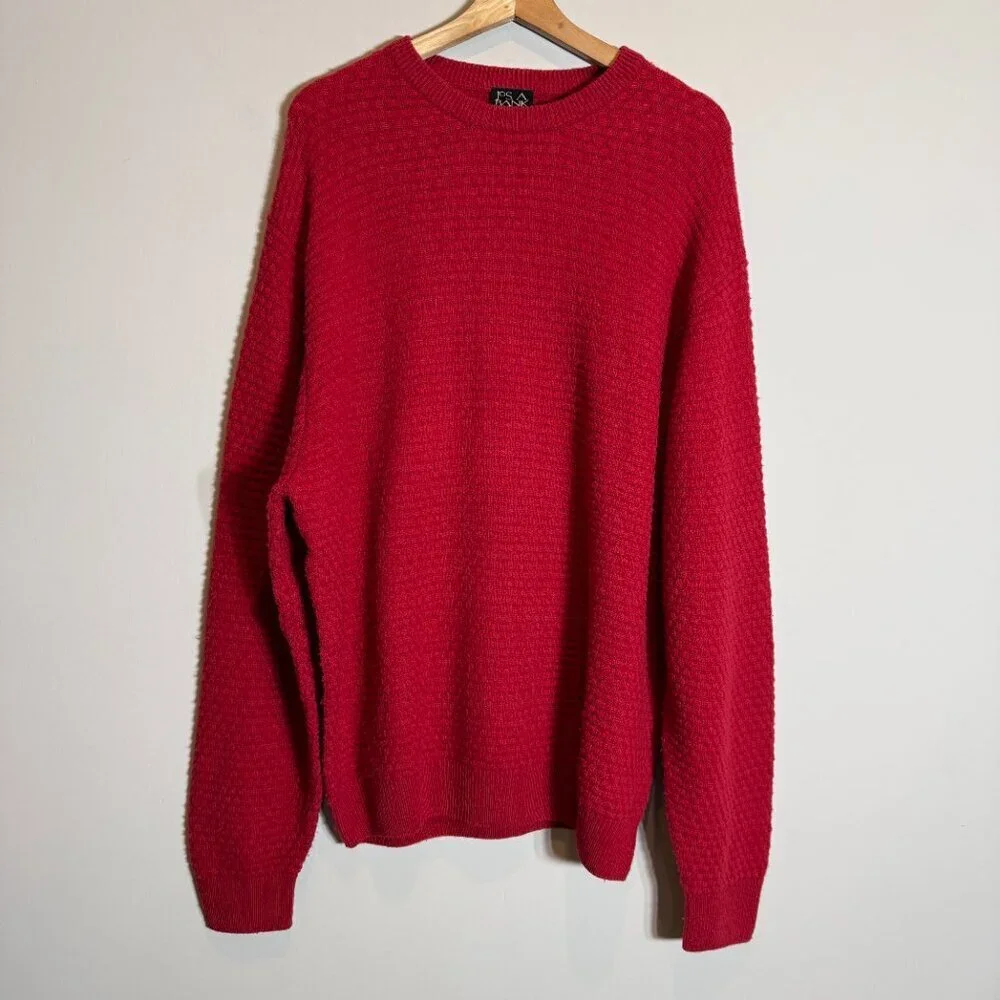 JoS. A. Bank Lambswool Basketweave Crewneck Sweater Pullover Mens Large Red Wool